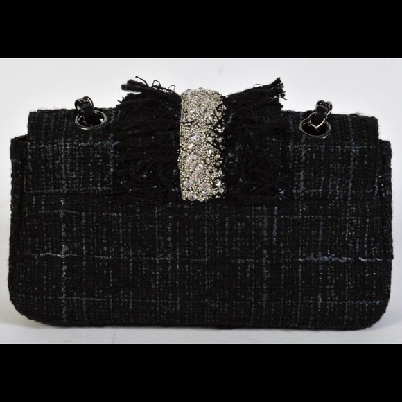 Chanel Black Tweed & Swarovski Crystal Fringe Flap - Picture 3 of 8